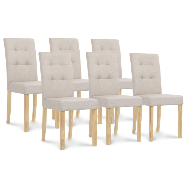 Lot de 6 chaises POLGA capitonnées beiges pour salle à manger