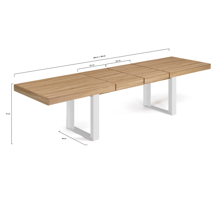 Table à manger extensible rectangle PHOENIX 10-12 personnes bois et blanc 200-300 cm