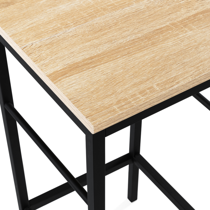 Ensemble table de bar ilot JUNO bois noir avec plateau hêtre et 2 tabourets DETROIT