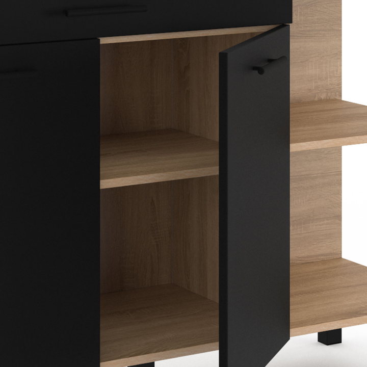 Cómoda de cocina baja 120cm puertas de madera de haya + cajón negro - CINA | ID Market