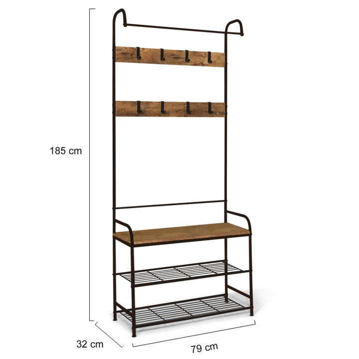 Vestiaire d'entrée PEDRO 79 cm bois et noir design industriel