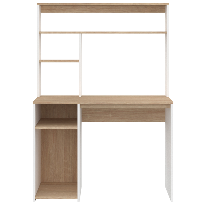 Bureau avec étagères de rangement DAN blanc et façon hêtre