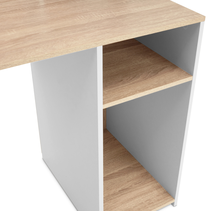 Bureau avec étagères de rangement DAN blanc et façon hêtre