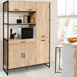 Buffet de cuisine 120 CM DETROIT avec colonne 4 portes design industriel + tiroir