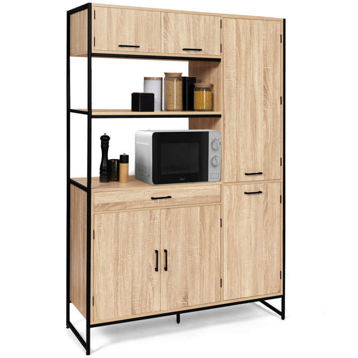 Buffet de cuisine 120 CM DETROIT avec colonne 4 portes design industriel + tiroir