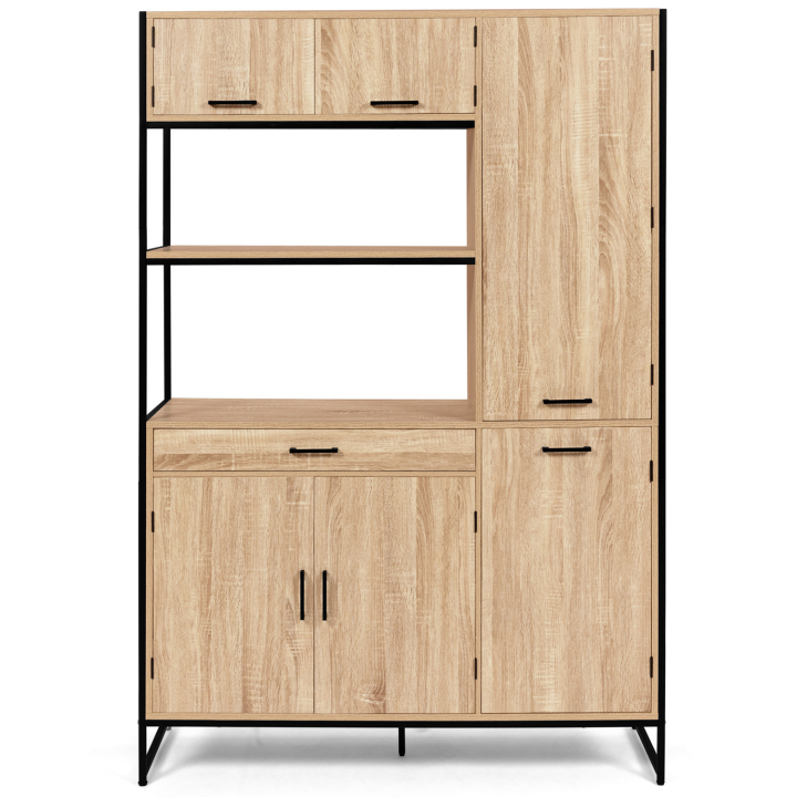 Buffet de cuisine 120 CM DETROIT avec colonne 4 portes design industriel + tiroir