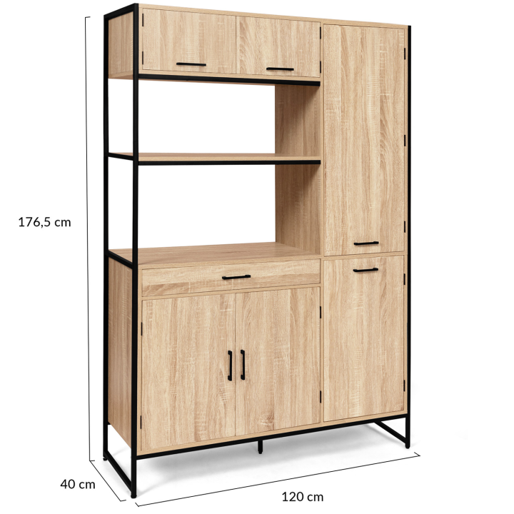 Buffet de cuisine 120 CM DETROIT avec colonne 4 portes design industriel + tiroir