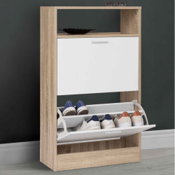 Mueble zapatero con estante imitación haya, 2 puertas blancas - KLARK | ID Market