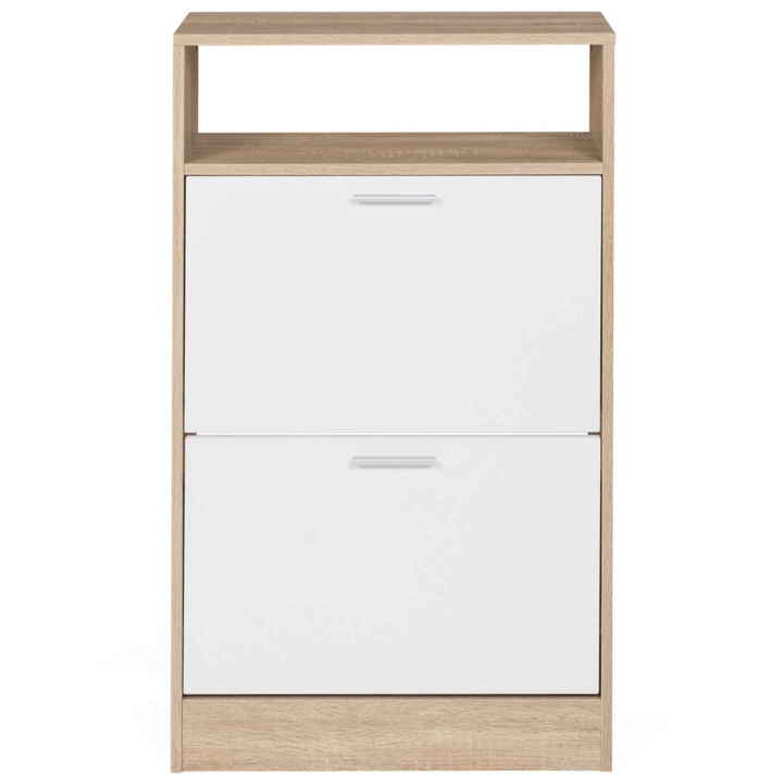 Mueble zapatero con estante imitación haya, 2 puertas blancas - KLARK | ID Market