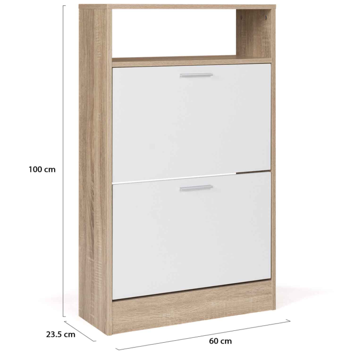 Mueble zapatero con estante imitación haya, 2 puertas blancas - KLARK | ID Market