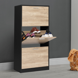 Mueble zapatero 3 puertas negro y madera - KLARK | ID Market