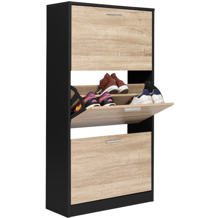 Mueble zapatero 3 puertas negro y madera - KLARK | ID Market