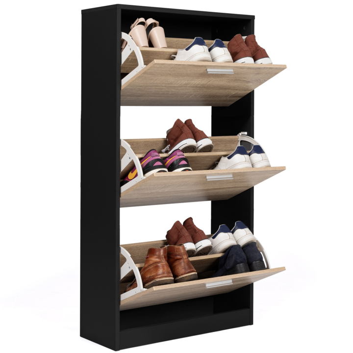 Mueble zapatero 3 puertas negro y madera - KLARK | ID Market