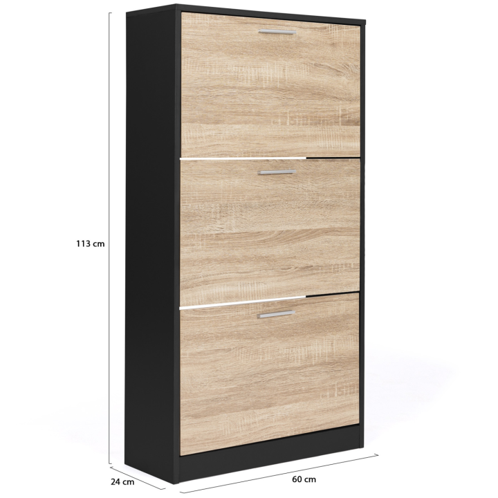 Mueble zapatero 3 puertas negro y madera - KLARK | ID Market