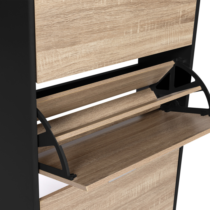 Mueble zapatero 3 puertas negro y madera - KLARK | ID Market