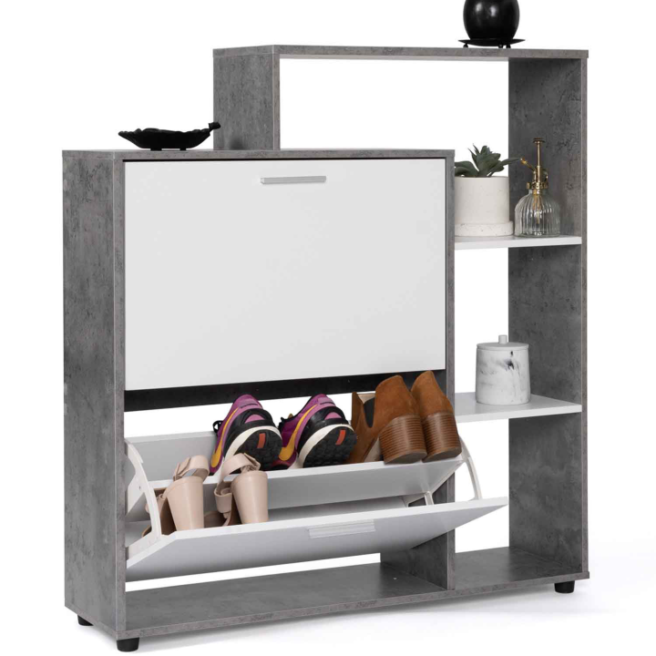 Mueble zapatero 2 puertas efecto hormigón - KLARK | ID Market