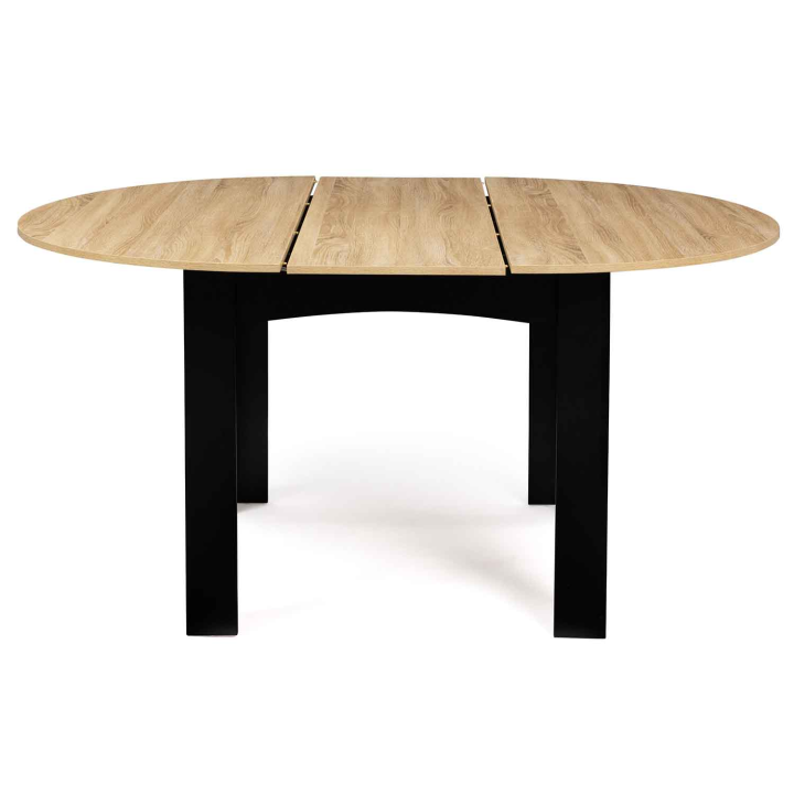 Table à manger extensible ronde DONA 4-6 personnes noire plateau façon hêtre 120-160 cm