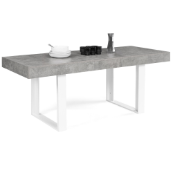 Table à manger extensible rectangle OREGON avec rangement 6-10 personnes effet béton et blanc 160-200 cm