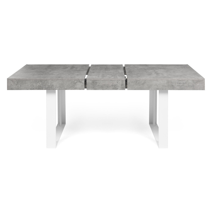 Table à manger extensible rectangle OREGON avec rangement 6-10 personnes effet béton et blanc 160-200 cm