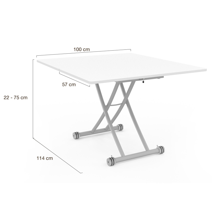 Table basse relevable en table à manger URBANA plateau blanc