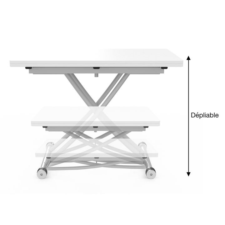 Table basse relevable en table à manger URBANA plateau blanc