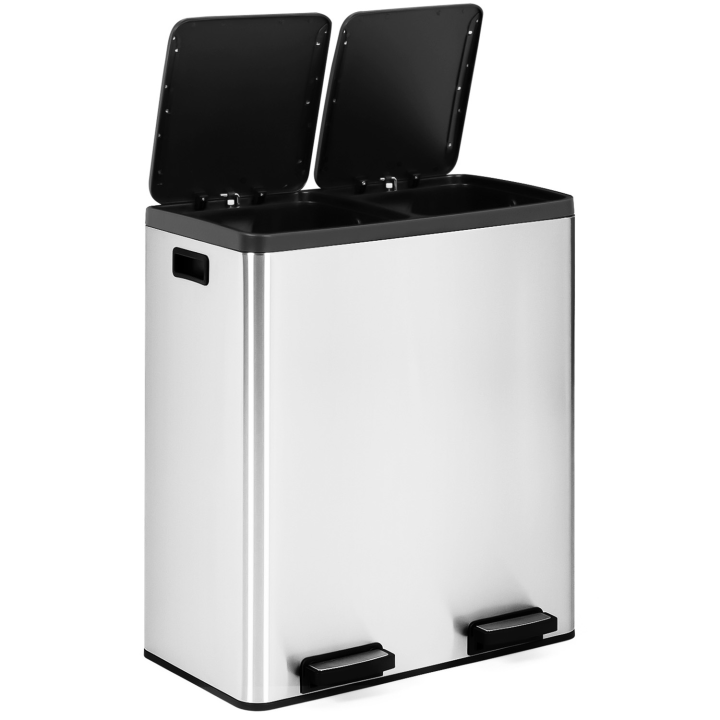 Poubelle de cuisine 2x30L métal tri sélectif 2 seaux