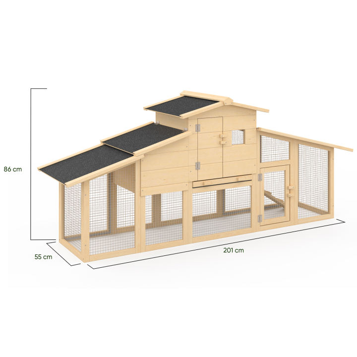 Poulailler VIP avec pondoir et clapier double XXL en bois