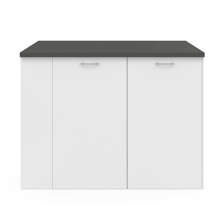 Ilot central TIBO 120 cm bois blanc avec plan de travail gris anthracite