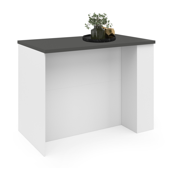 Ilot central TIBO 120 cm bois blanc avec plan de travail gris anthracite