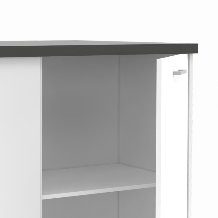 Ilot central TIBO 120 cm bois blanc avec plan de travail gris anthracite