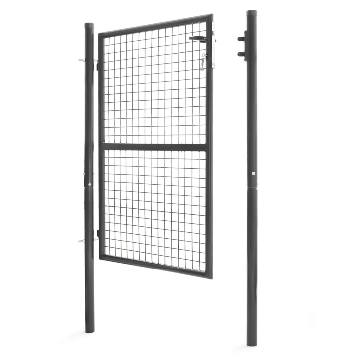 Puerta de jardín de acero gris marengo 105x125 cm con cerradura y asa | ID Market