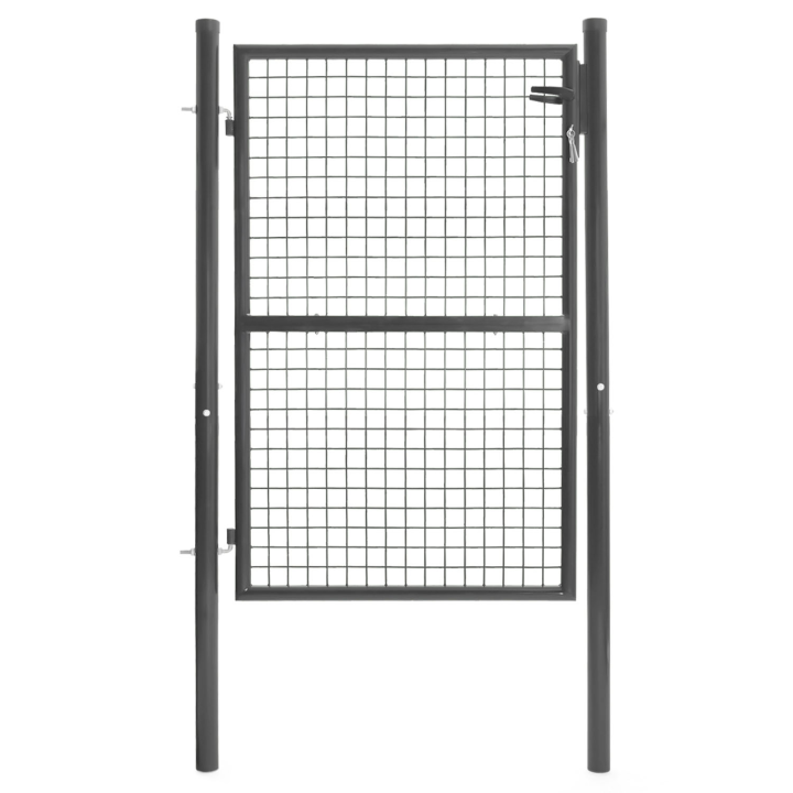 Puerta de jardín de acero gris marengo 105x125 cm con cerradura y asa | ID Market