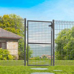 Portillon de jardin 105 x 125 cm en acier gris anthracite avec serrure et poignée