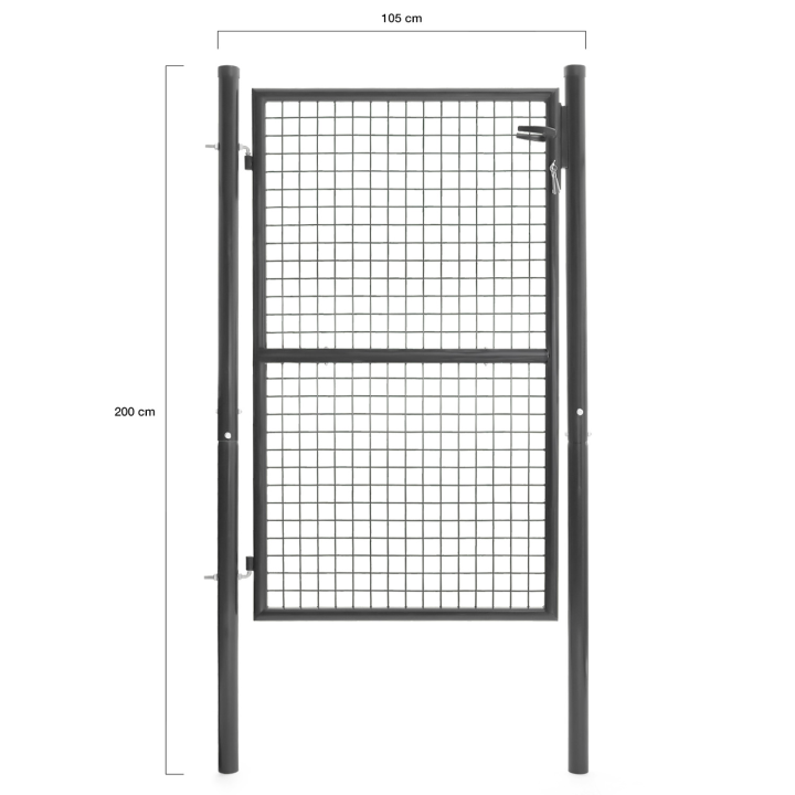 Puerta de jardín de acero gris marengo 105x125 cm con cerradura y asa | ID Market