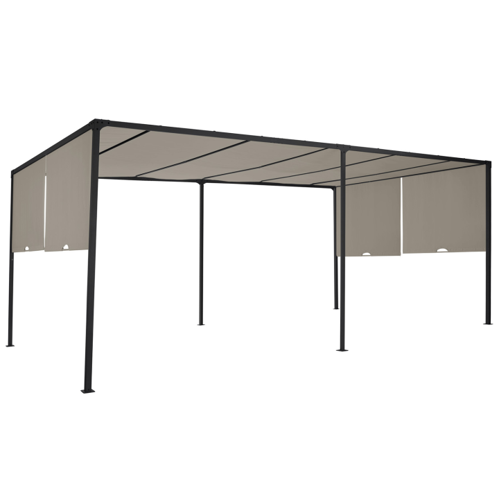 Pergola coulissante 2 pans 3x6 M belvédère de jardin toile taupe