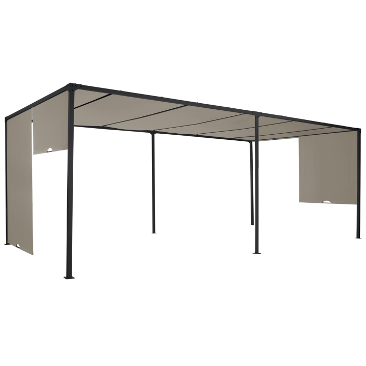 Pergola coulissante 2 pans 3x6 M belvédère de jardin toile taupe