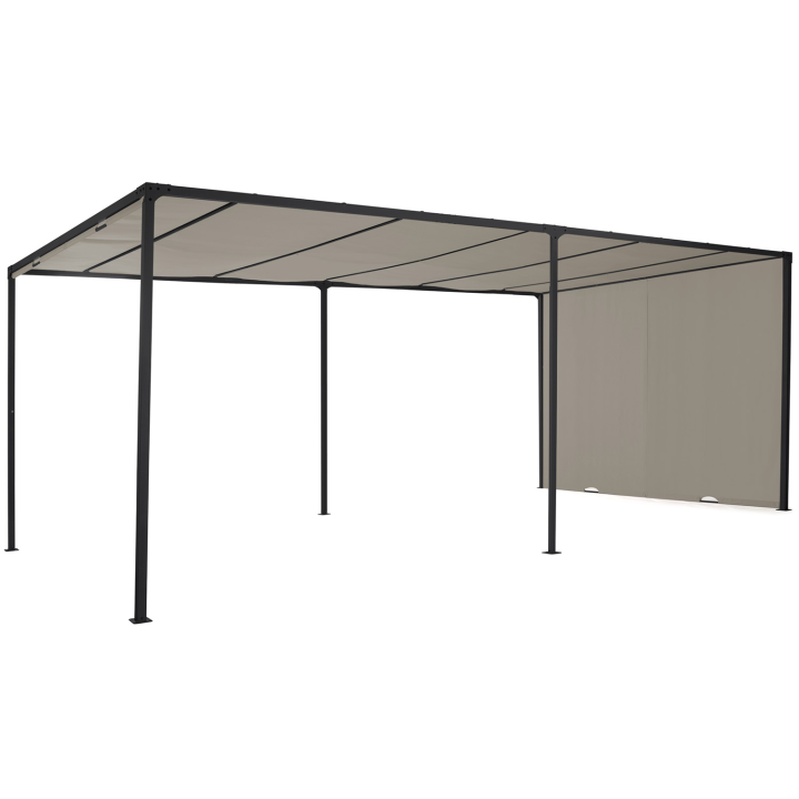 Pergola coulissante 2 pans 3x6 M belvédère de jardin toile taupe