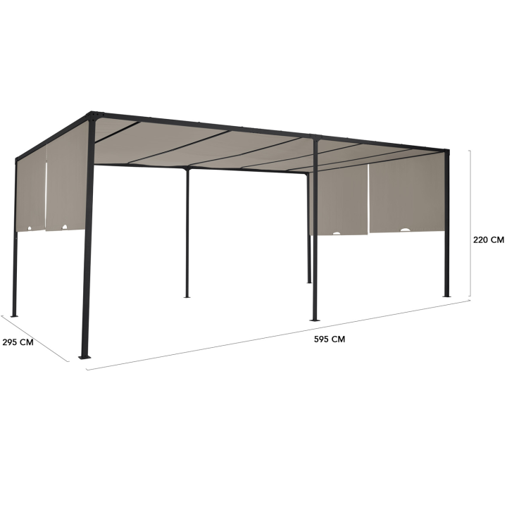 Pergola coulissante 2 pans 3x6 M belvédère de jardin toile taupe