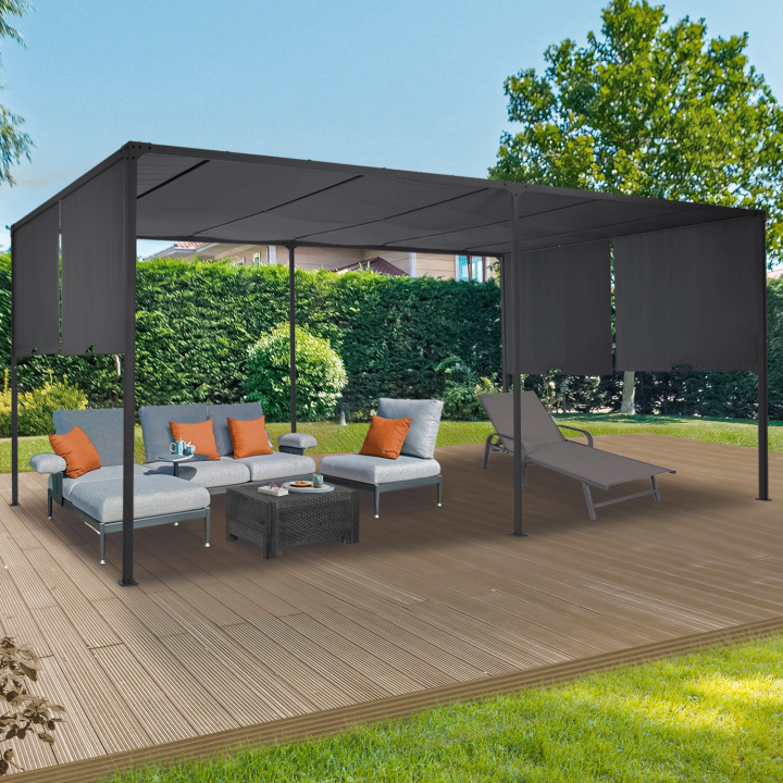 Pergola coulissante 2 pans 3x6 M belvédère de jardin toile gris anthracite