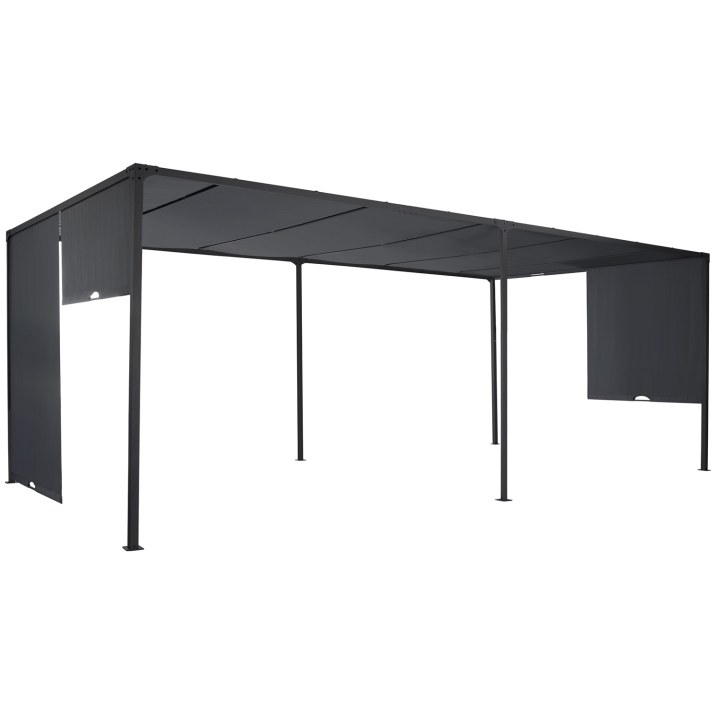 Pergola coulissante 2 pans 3x6 M belvédère de jardin toile gris anthracite