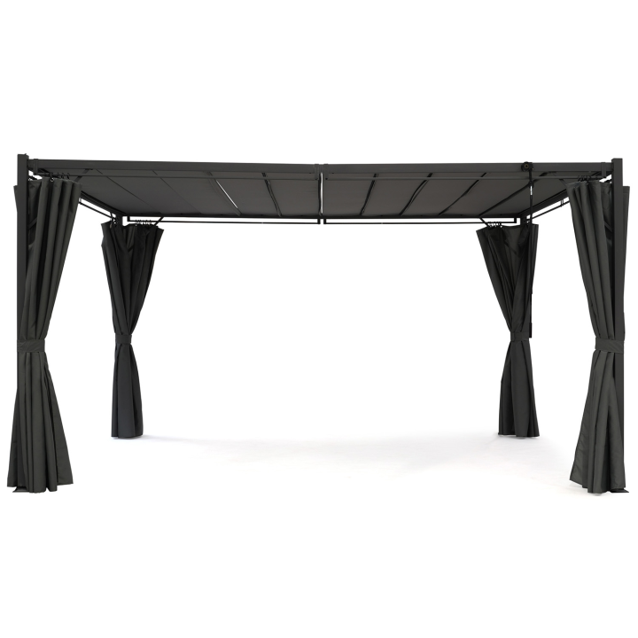 Pergola LUXE lames orientables CEFALU 3x4 M et 4 rideaux gris anthracite