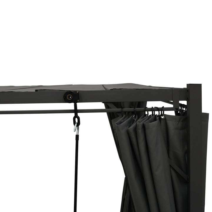 Pergola LUXE lames orientables CEFALU 3x4 M et 4 rideaux gris anthracite