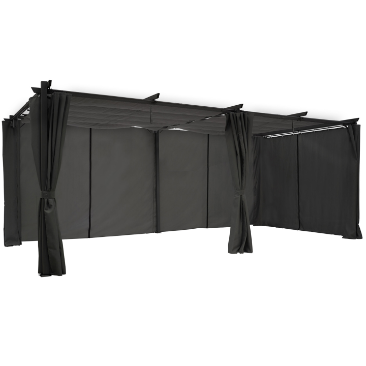 Pergola édition limitée toit rétractable 3x6M et 4 rideaux gris anthracite