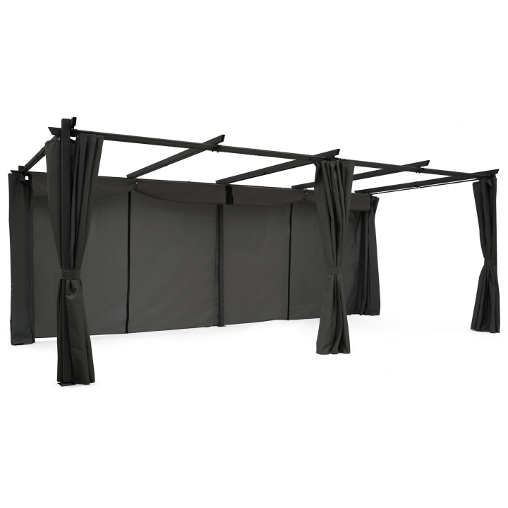 Pergola édition limitée toit rétractable 3x6M et 4 rideaux gris anthracite