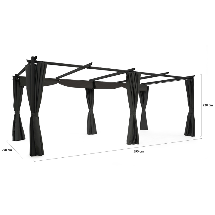 Pergola édition limitée toit rétractable 3x6M et 4 rideaux gris anthracite