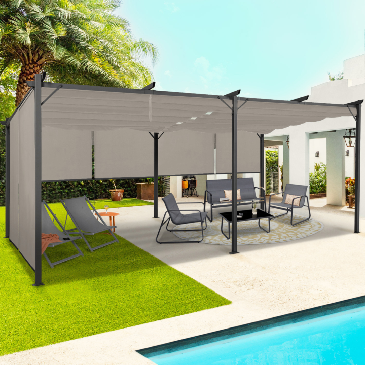 Pérgola techo retráctil 3x6 m con 6 persianas color topo | ID Market