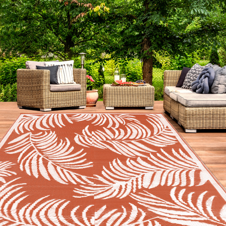 Tapis extérieur COCO tropical terracotta et blanc 270 x 470 CM