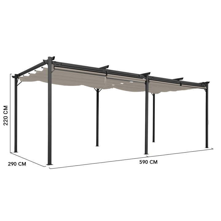 Pergola édition spéciale toit rétractable 3x6 M et 6 stores taupe