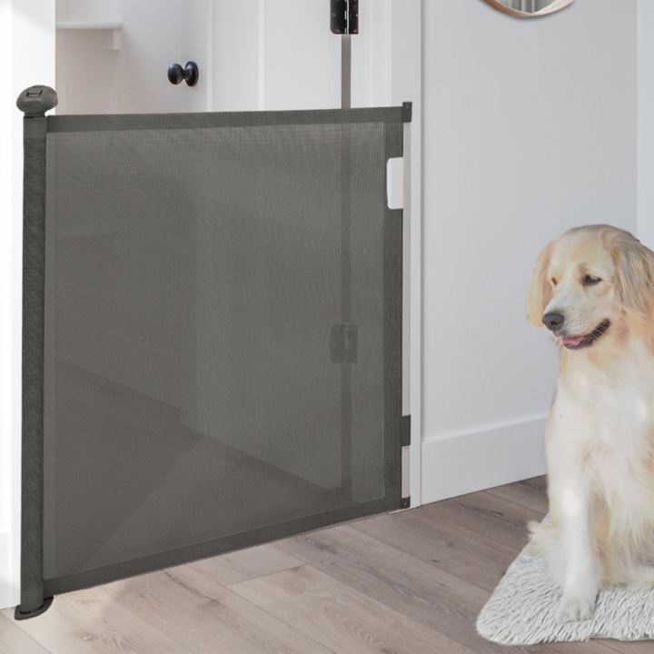 Barrière de sécurité rétractable pour animaux domestique 130 cm gris