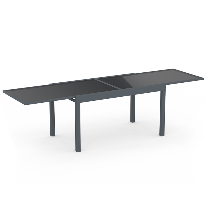 Salon de jardin MADRID table extensible plateau gris 135-270 CM et 12 chaises empilables gris anthracite